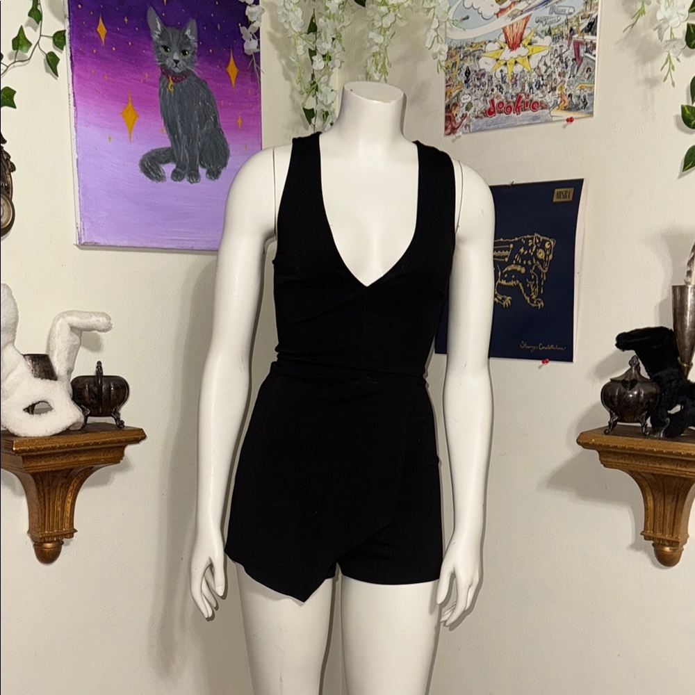 Black Sleeveless V-Neck Romper